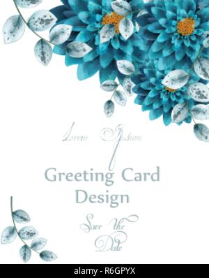 Blau Türkis aquarell Blumen-Vektor. Grußkarte Blumenschmuck Stock Vektor
