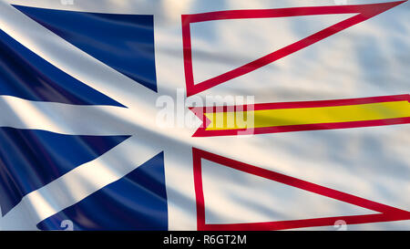 Neufundland und Labrador Flagge. Wehende Flagge der Provinz Neufundland und Labrador, Kanada Stockfoto