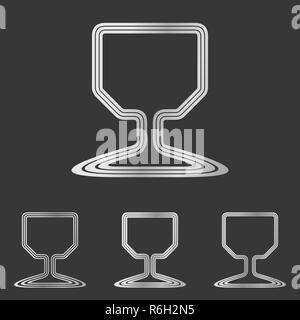 Silber Wein Glas Logo Design. Stock Vektor