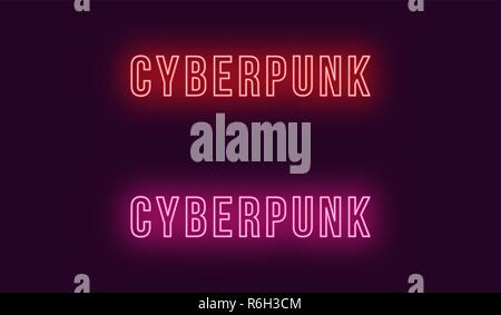 Beschriftung von Cyberpunk in Neon Bold Stil. Vector Illustration, glühender Text von Cyberpunk in rot und rosa Farbe. Isolierte grafisches Element, Symbol und Stock Vektor