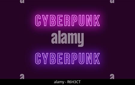 Beschriftung von Cyberpunk in Neon Bold Stil. Vector Illustration, glühender Text von Cyberpunk in lila und violett. Isolierte grafisches Element, Symbol Stock Vektor