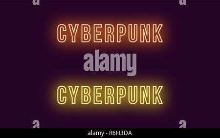 Beschriftung von Cyberpunk in Neon Bold Stil. Vector Illustration, glühender Text von Cyberpunk in Orange und Gelb. Isolierte grafisches Element, Symbol Stock Vektor