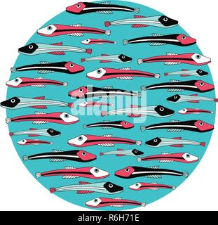 Bunte Banner mit hand Fische Unterwasser Thema Vector Illustration gezeichnet Stock Vektor