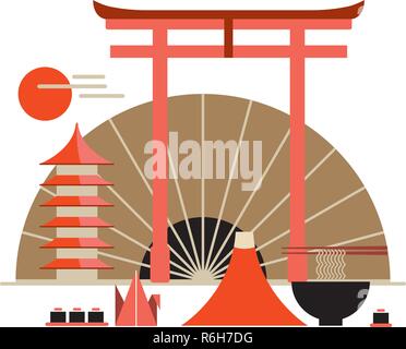 Asien design Elements Collection Willkommen in Japan Fahne Vector Illustration Stock Vektor