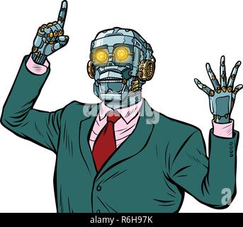Emotionale Lautsprecher Roboter, Diktatur von Gadgets. auf weißem Hintergrund isolieren. Pop Art retro Vektor illustration Stock Vektor