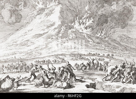 Ausbruch des Mt. Vulkan Ätna in Sizilien, Italien, 1669. Nach einem Kupferstich aus dem 17. Jahrhundert. Stockfoto