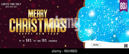 Frohe Weihnachten und ein glückliches neues Jahr 2019 Verkauf banner Layout Stockfoto