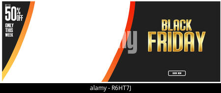 Schwarzer Freitag gold Schriftzug und Banner Layout Design, Grußkarte. Stockfoto