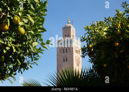 Moschee Koutoubia, Marrakesch, - Begriff - Moslem Islam, die größte und älteste Moschee in Marrakesch, Marokko, Nordafrika Stockfoto