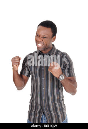 Happy afrikanischen Mann, Fäuste, lächelnd Stockfoto
