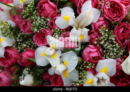 Riesige, wunderschöne Blumenstrauß aus den vielfarbigen Rosen und Blumen Stockfoto