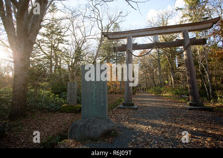 Tor zum Chusha-Schrein, Togakushi, Nagano, Japan Stockfoto