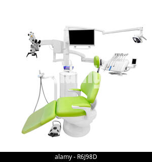 Grüne zahnmedizinischen Stuhl isoliert auf weißem Hintergrund Stockfoto