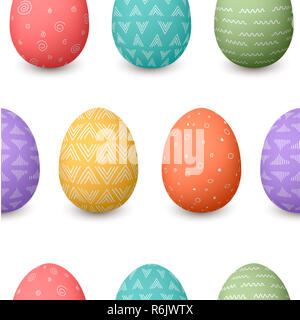 Frohe Ostern Eier nahtlose Muster. Satz verzierte bunte Ostereier mit verschiedenen einfachen Texturen Stockfoto