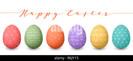 Frohe Ostern Eier. Satz von whtie Ostereier mit verschiedenen einfachen Texturen auf weißem Hintergrund. Stockfoto
