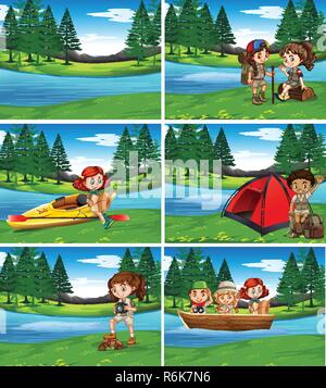 Camping Kids in der Natur Abbildung Stock Vektor