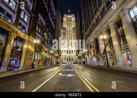 Die Chicago Board of Trade wurde 1930 auf 141 W. Jackson eröffnet mit einer einzigartigen Art déco-Einrichtung, die über die Städte Financial District aussieht. Stockfoto