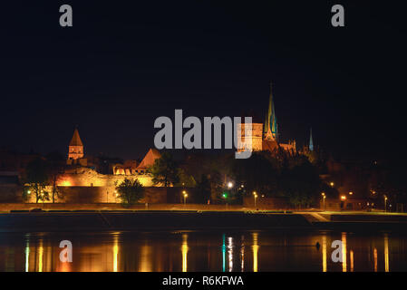 Deutschordensschloss Schloss in Torun Stadt bei Nacht Stockfoto