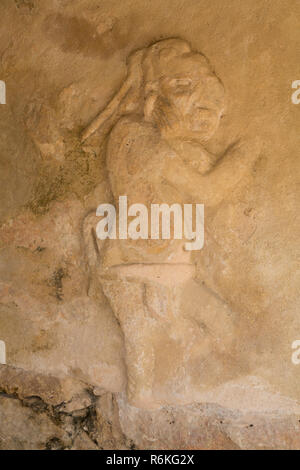 Stuck Reliefs, Schloss von Kukulcan, Maya Ruinen, Mayapan Archäologische Stätte, Yucatan, Mexiko Stockfoto