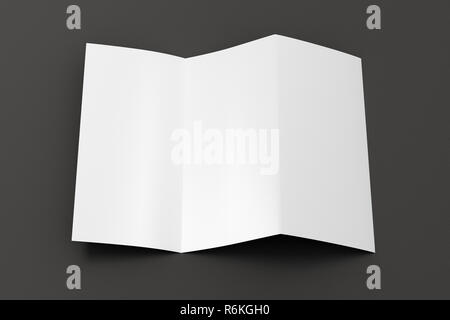 Leer Etui Broschüre A4 ungefalzt Broschüre auf schwarzen Hintergrund mit Freistellungspfaden. 3D-Darstellung Stockfoto