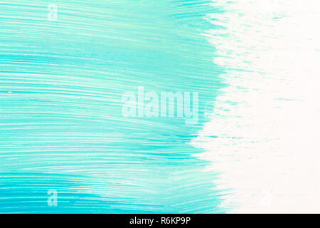 Abstrakte gebürstet Cyan handgemalt Acryl Hintergrund, kreative abstrakte hand Hintergrund gemalt, close-up Fragment der Acrylmalerei auf Papier mit Stockfoto