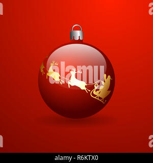 Red christmas Ball mit goldenen Santa Claus Team. Rot Weiß Hintergrund mit Farbverlauf. Drei-dimensionalen Kugel. Stockfoto