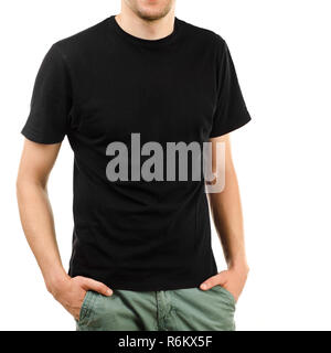 Junger Mann im T-Shirt isoliert auf weißem Stockfoto