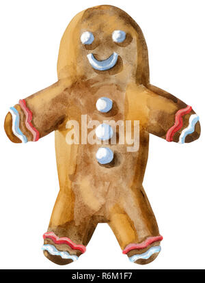 Weihnachtsplätzchen auf einem isolierten weißen Hintergrund, Aquarell Bild, Süßigkeiten, Mann. Stockfoto