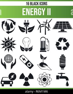 Black pictograms / icons on renewable energy. This icon set is perfect for creative people and designers who need the subject of technology in their g Stock Vektor