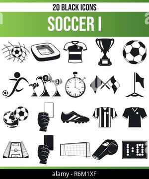 Schwarzen Symbole/Icons über Fußball. Dieses Icon Set ist perfekt für kreative Menschen und Designer, die das Thema Fußball in Ihrer Grafik de benötigen Stock Vektor
