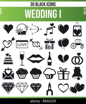 Schwarzen Symbole/Icons auf Hochzeit. Dieses Icon Set ist perfekt für kreative Menschen und Designer, die das Thema der Liebe in ihrer grafischen Designs benötigen. Stock Vektor