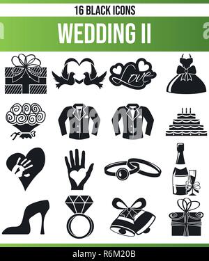 Schwarzen Symbole/Icons auf Hochzeit. Dieses Icon Set ist perfekt für kreative Menschen und Designer, die das Thema der Liebe in ihrer grafischen Designs benötigen. Stock Vektor