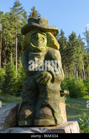 Holzskulptur von Vodyanoy/Waterman Stockfoto