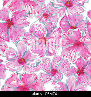 Aquarell hand leuchtend rosa Blüten nahtlose Muster gezeichnet. Design für Postkarten, Valentines, Textil, Abdeckungen und Verpackung. Stockfoto
