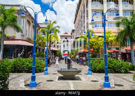 Port Louis, Mauritius - Februar 12, 2018 - Caudan Waterfront, wichtigsten Einkaufsviertel der Hauptstadt Stockfoto