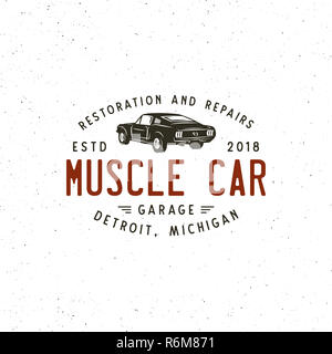 Vintage Muscle Car Garage Logo. Vector Illustration Stockfoto