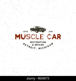 Vintage Muscle Car Garage Logo. Vector Illustration Stockfoto