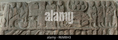 Wirksworth Stein, ein Beispiel für ein frühes Mittelalter (7-9 Jh.) Stein craving, die das Leben Christi, der Kirche St. Mary, Worksworth, England Stockfoto