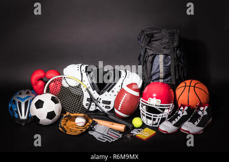 Close-up verschiedener Sport Ausrüstungen Stockfoto