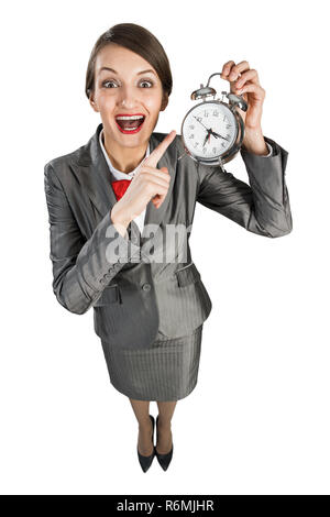 Zeit-management Konzept mit Business Lady mit Wecker Stockfoto