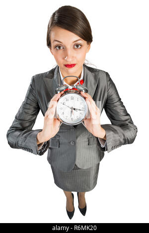 Zeit-management Konzept mit Business Lady mit Wecker Stockfoto