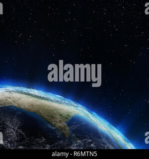 Indien und Himalaya aus dem Weltraum 3D-Rendering Stockfoto