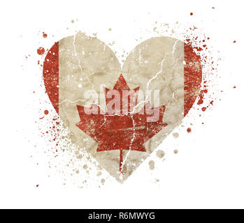 Herzförmige grunge Vintage verblasst Flagge von Kanada Stockfoto