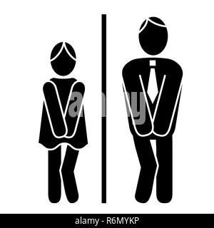 Toiletten wc-Symbole. Männlichen und weiblichen Symbole. Frau und Mann Silhouetten. Wc Türschild unterzeichnen. Stockfoto