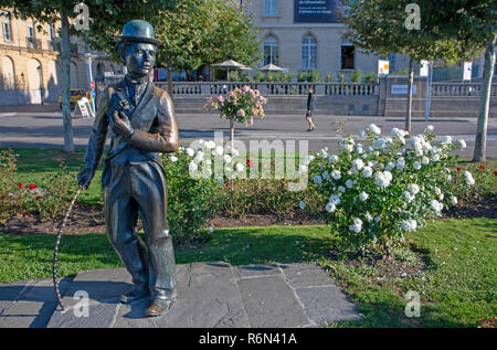 Charlie Chaplin statue am Ufer des Genfer Sees in Vevey Stockfoto