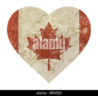 Herzförmige grunge Vintage verblasst Flagge von Kanada Stockfoto