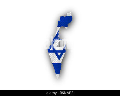 Karte und Flagge Israel über die alte Bettwäsche Stockfoto