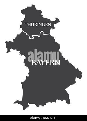 Thüringen - Bayern Bundesländer Karte von Deutschland schwarz mit Titel Stock Vektor