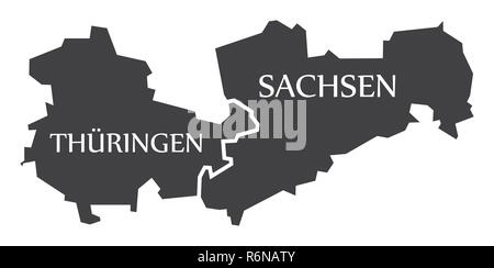 Thüringen - Sachsen Bundesländer Karte von Deutschland schwarz mit Titel Stock Vektor