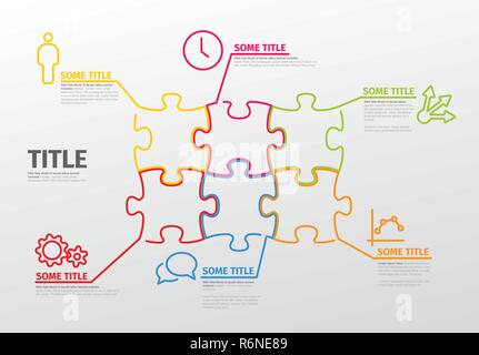 Vektor puzzle Infografik Berichtsvorlage von Linien und Symbole gemacht Stock Vektor